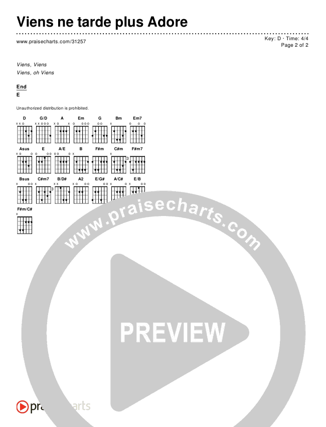 Viens ne tarde plus Adore Chords & Lyrics ()