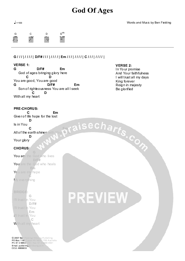 God Of Ages (Instrumental) Chords & Lyrics (Hillsong Worship)