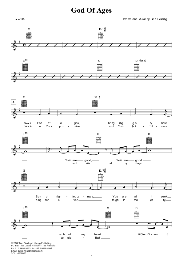 God Of Ages (Instrumental) Lead Sheet (Hillsong Worship)