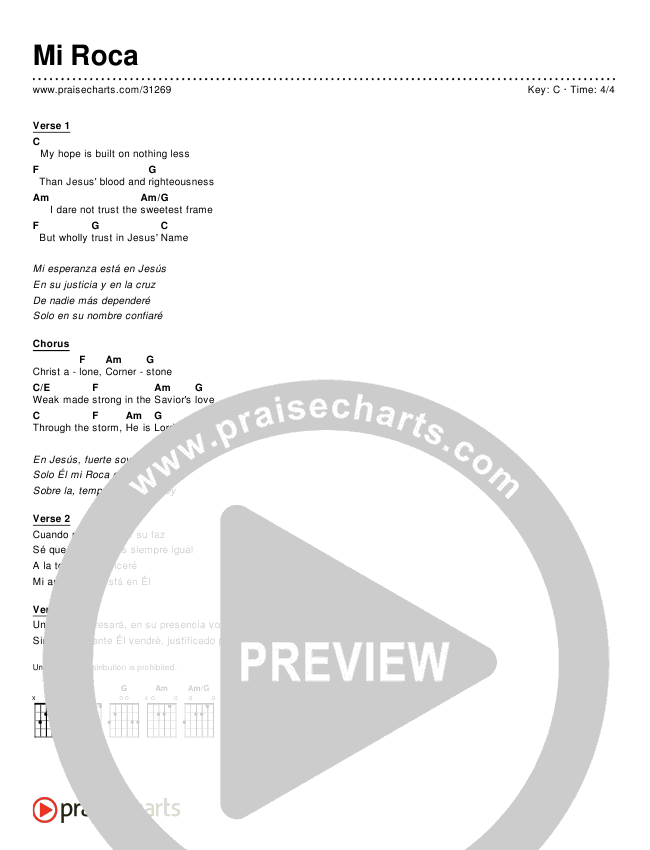 Mi Roca (Cornerstone) (Simplified) Chord Chart ()