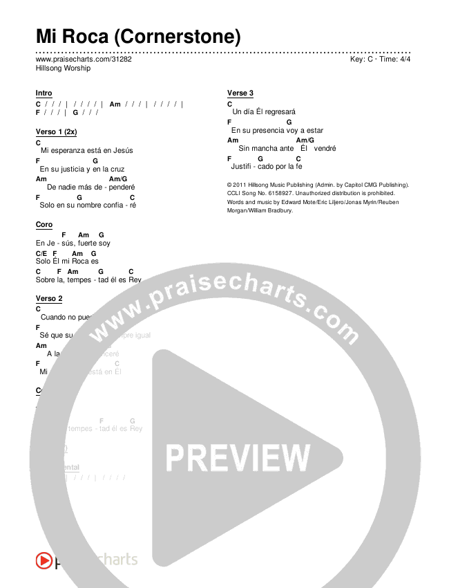 Mi Roca (Cornerstone) Chords & Lyrics (Hillsong Worship / Traducción al Español)