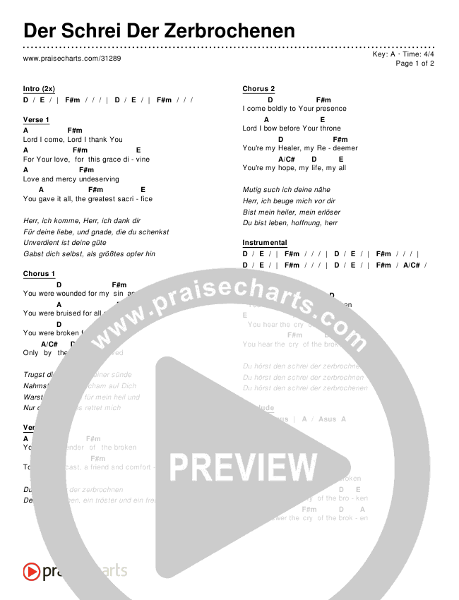 Der Schrei Der Zerbrochenen Chords & Lyrics ()