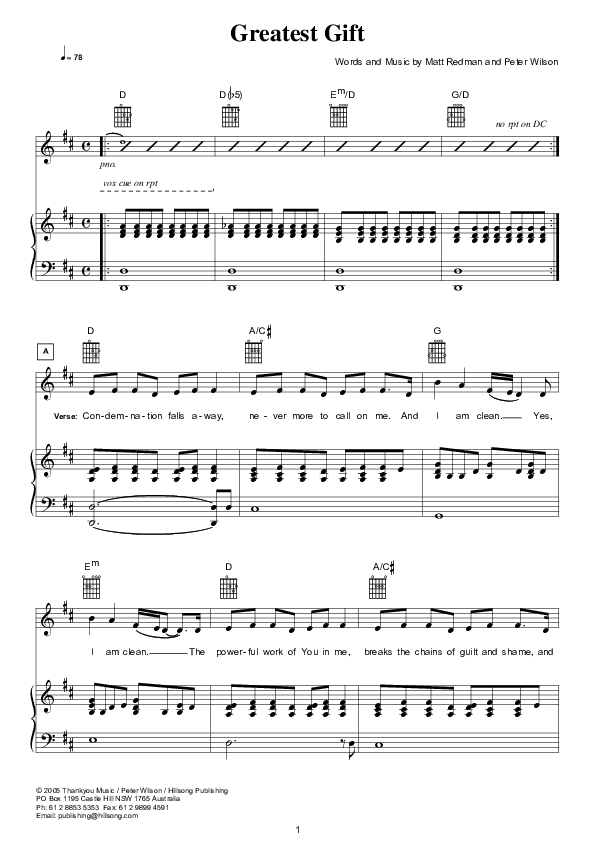 Greatest Gift Piano/Vocal (Hillsong London / Hillsong Worship)