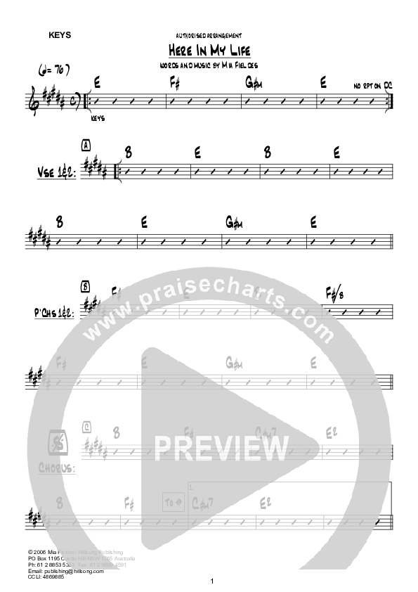 Here In My Life (Instrumental) Chords & Lyrics (Hillsong Worship)