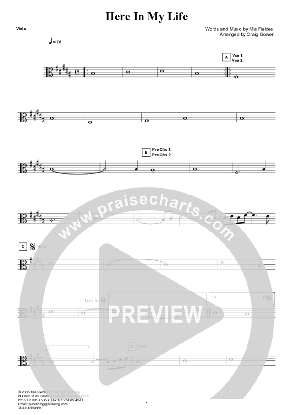 Here In My Life (Instrumental) Viola (Hillsong Worship)