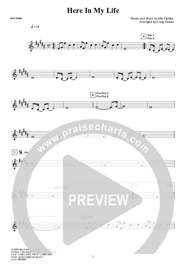 Here In My Life (Instrumental) Violin 2 (Hillsong Worship)