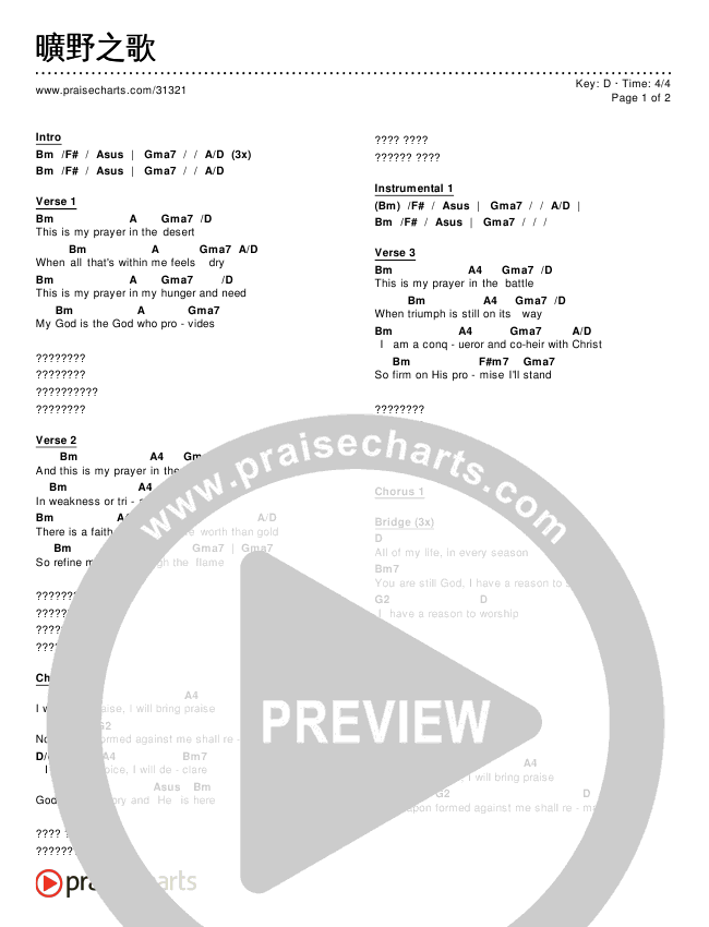 曠野之歌 Chords & Lyrics ()