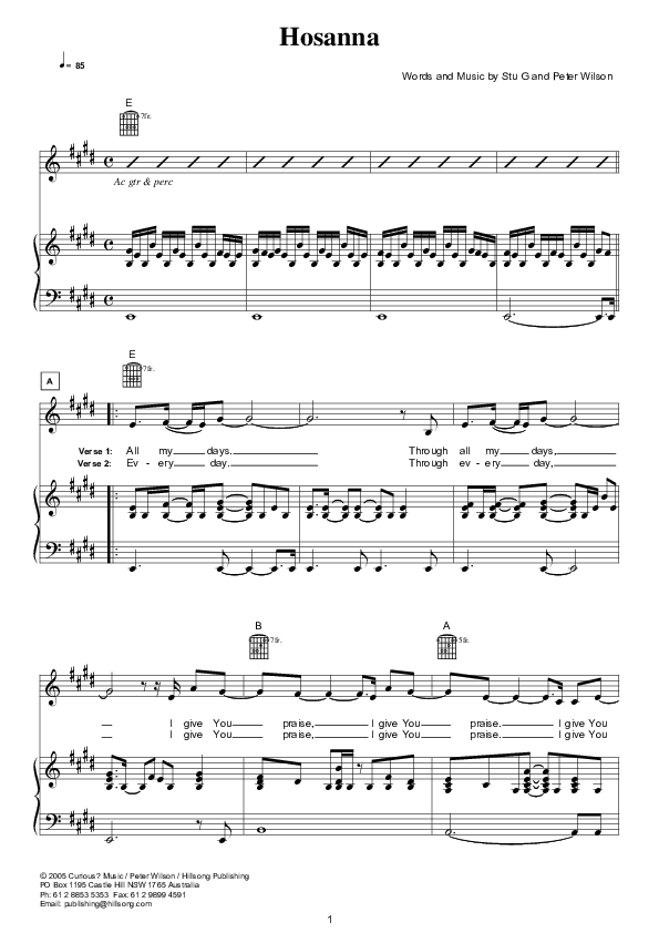Hosanna Piano/Vocal (Hillsong London / Hillsong Worship)