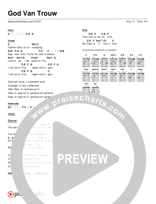 God Van Trouw (Faithful One) Chords & Lyrics ()