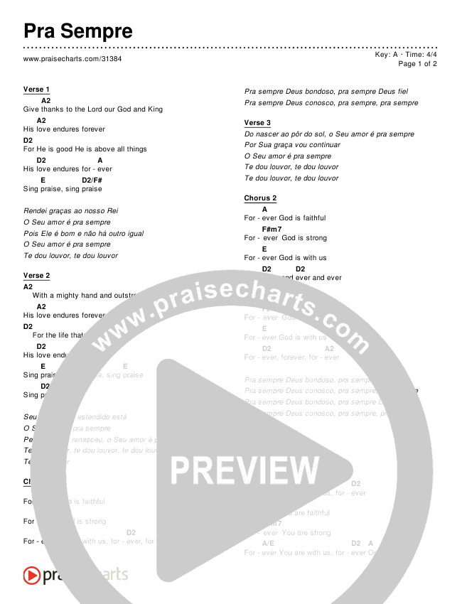 Pra Sempre (Simplified) Chords & Lyrics ()