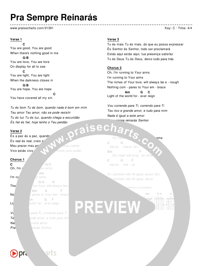 Pra Sempre Reinarás (Simplified) Chords & Lyrics ()