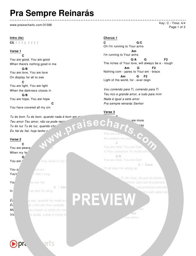 Pra Sempre Reinarás Chords & Lyrics ()