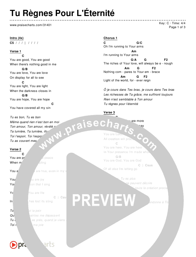 Tu Règnes Pour L'Éternité Chords & Lyrics ()