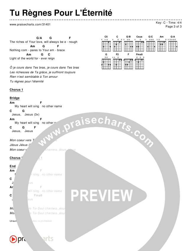 Tu Règnes Pour L'Éternité Chords & Lyrics ()