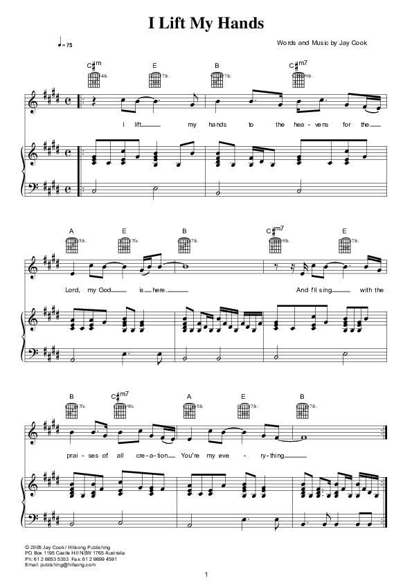 I Lift My Hands Piano/Vocal (Hillsong London / Hillsong Worship)