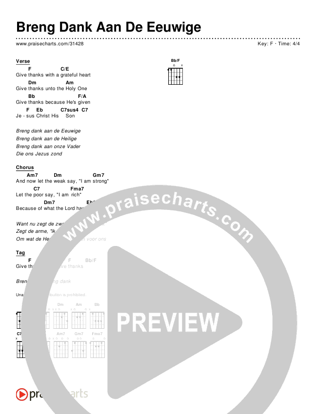 Breng Dank Aan De Eeuwige (Give Thanks) (Simplified) Chords & Lyrics ()