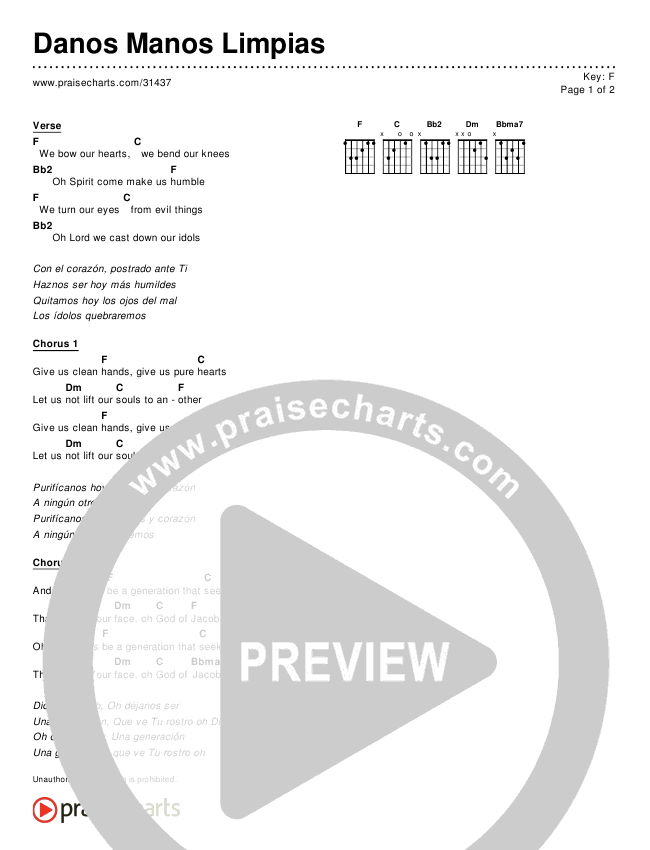 Danos Manos Limpias (Simplified) Chords & Lyrics ()