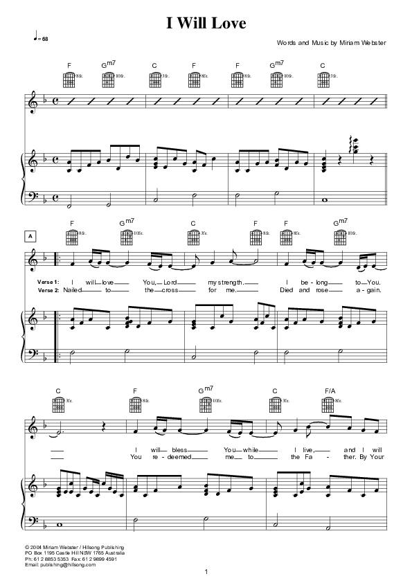 I Will Love Lead & Piano (Hillsong Worship)