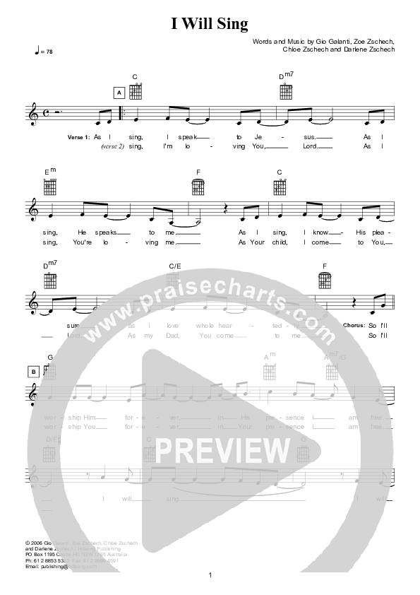 I Will Sing Lead Sheet (Hillsong Kids)