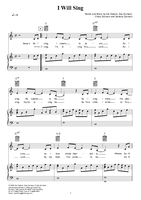 I Will Sing Piano/Vocal (Hillsong Kids)