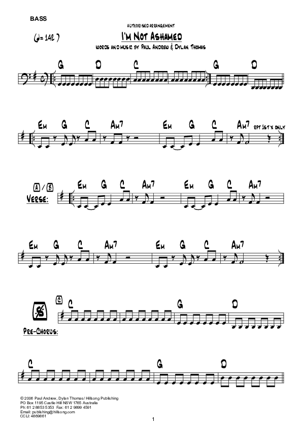 I'm Not Ashamed (Instrumental) Bass Guitar (Hillsong Worship)