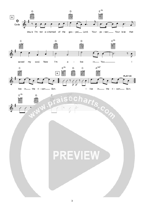I'm Not Ashamed (Instrumental) Lead Sheet (Hillsong Worship)