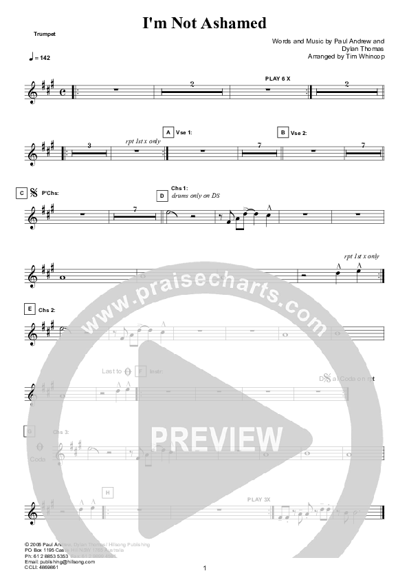 I'm Not Ashamed (Instrumental) Trumpet (Hillsong Worship)