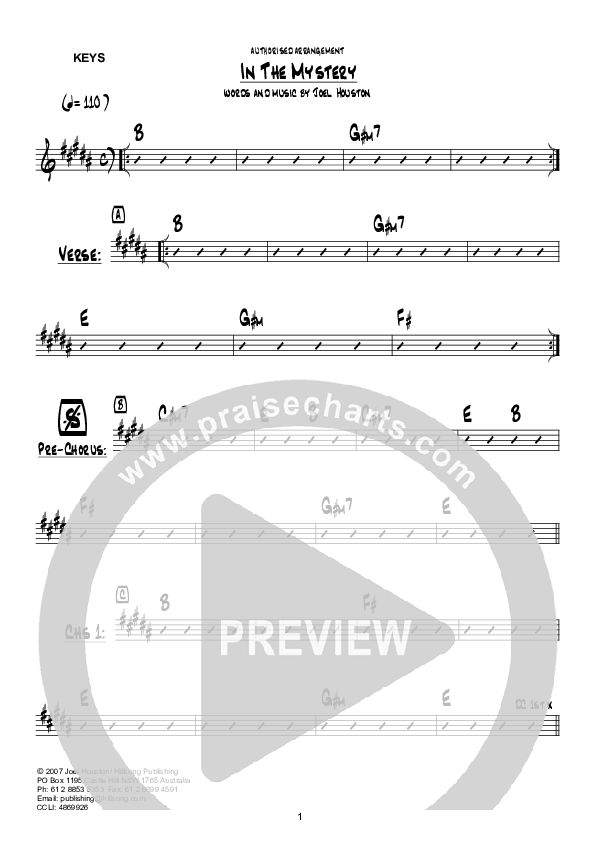 In The Mystery (Instrumental) Chord Chart (Hillsong Worship)