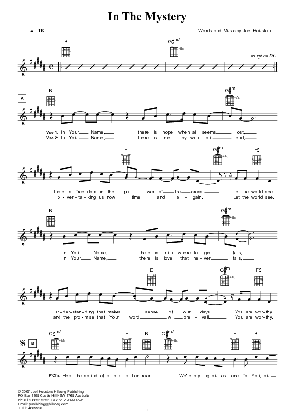 In The Mystery (Instrumental) Lead Sheet (Hillsong Worship)