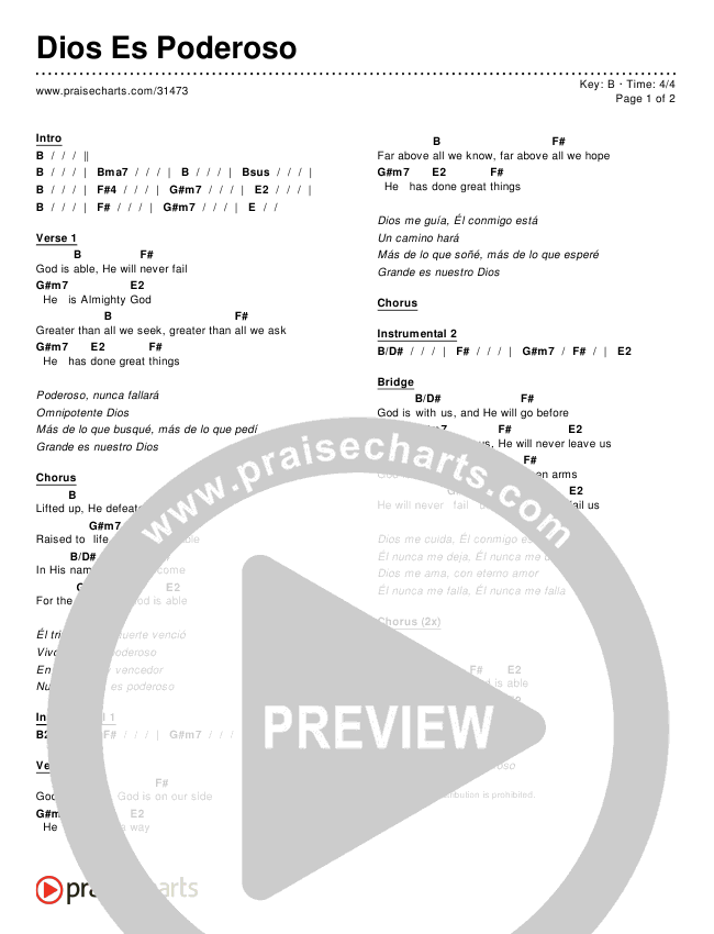Dios Es Poderoso (God Is Able) Chords & Lyrics ()