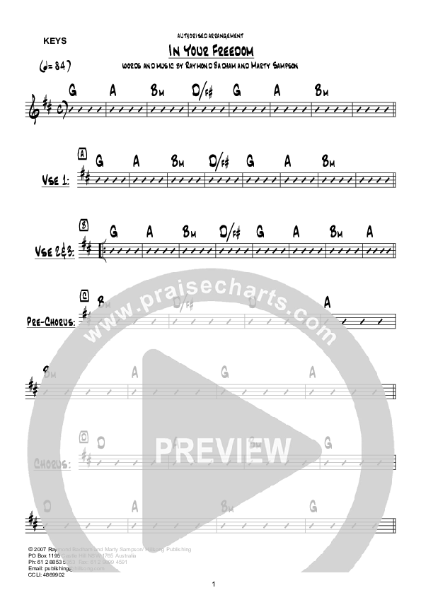 In Your Freedom (Instrumental) Chord Chart (Hillsong Worship)