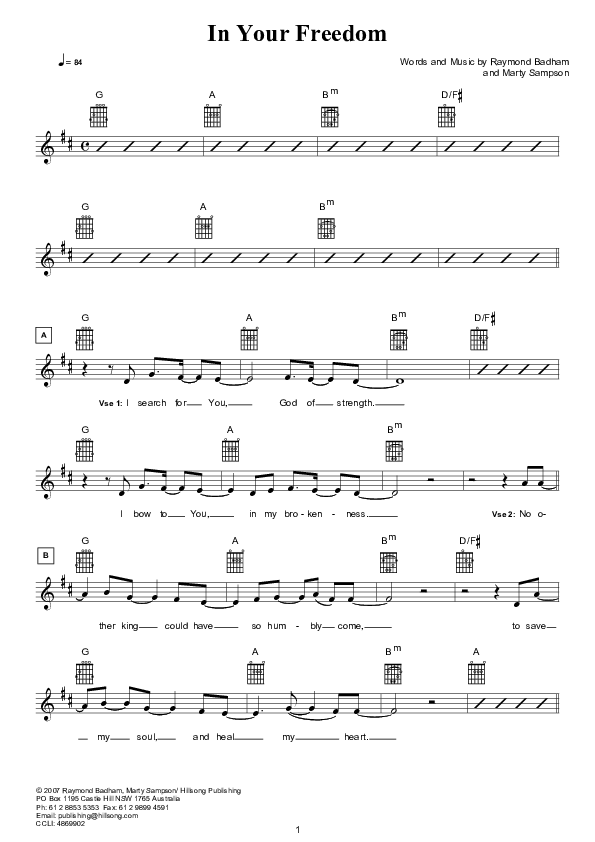 In Your Freedom (Instrumental) Lead Sheet (Hillsong Worship)