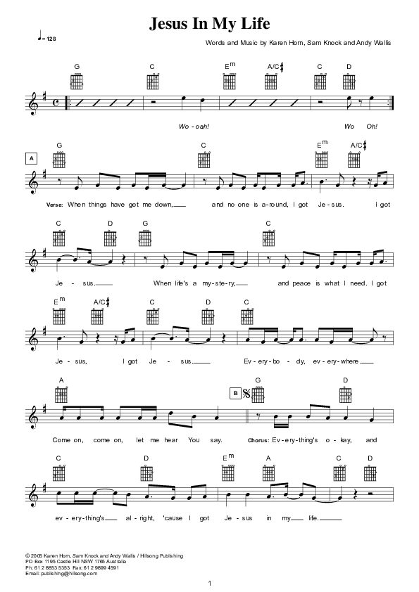 Jesus In My Life Lead Sheet (Hillsong Kids)