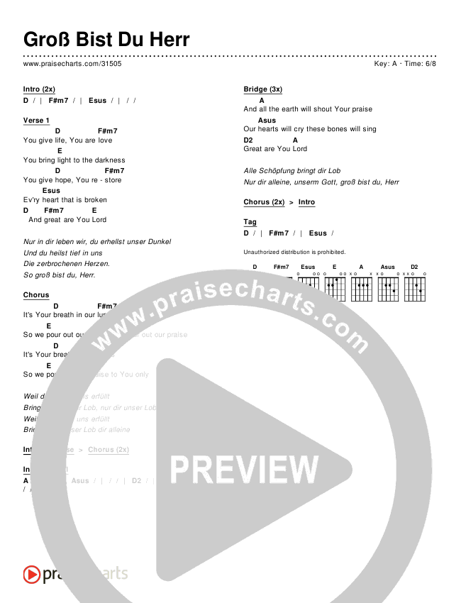 Groß Bist Du Herr (Great Are You Lord) Chords & Lyrics ()
