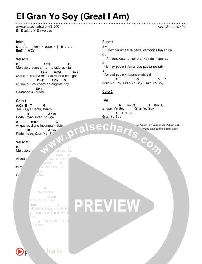 El Gran Yo Soy (Great I Am) Chords & Lyrics (En Espiritu Y En Verdad)