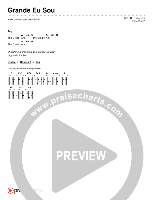 Grande Eu Sou (Great I Am) Chords & Lyrics ()