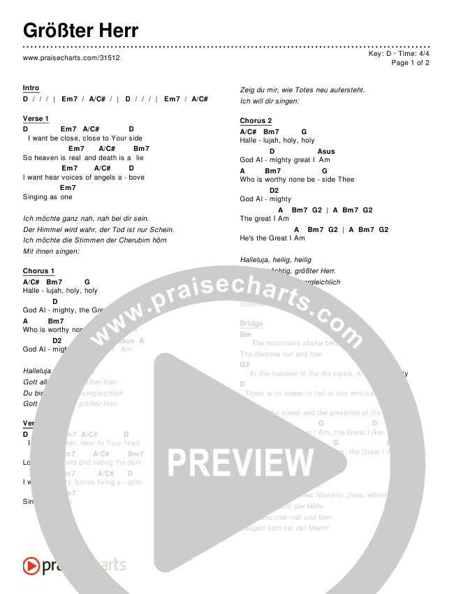 Größter Herr (Great I Am) Chords & Lyrics ()