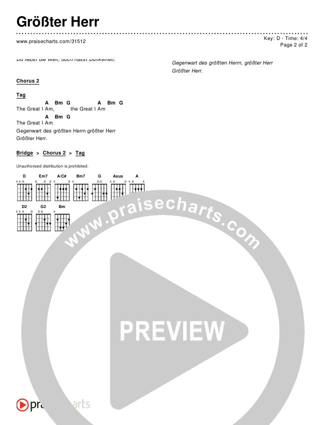 Größter Herr (Great I Am) Chords & Lyrics ()