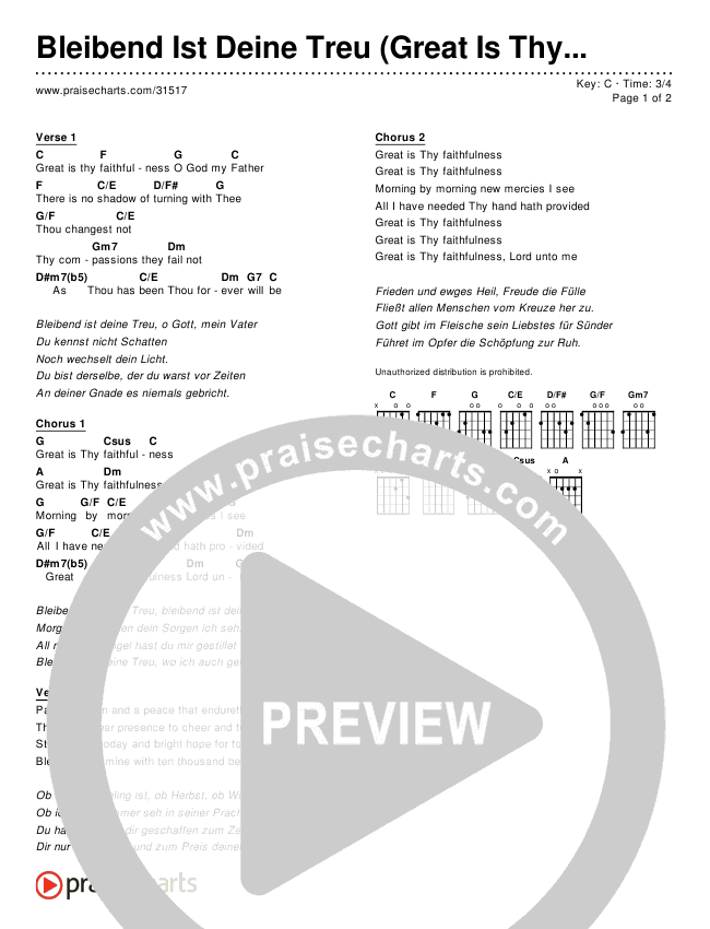 Bleibend Ist Deine Treu (Great Is Thy Faithfulness) (Simplified) Chord Chart ()