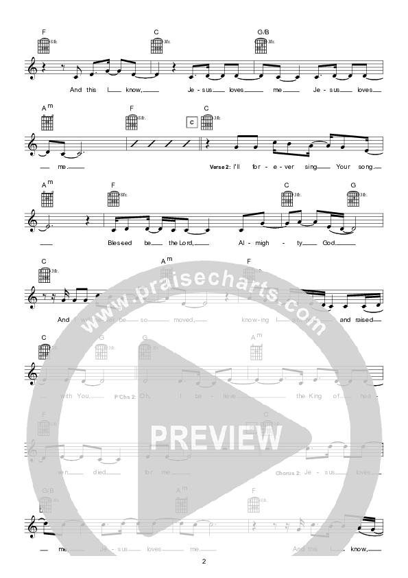 Jesus Loves Me Lead Sheet (Hillsong Kids)