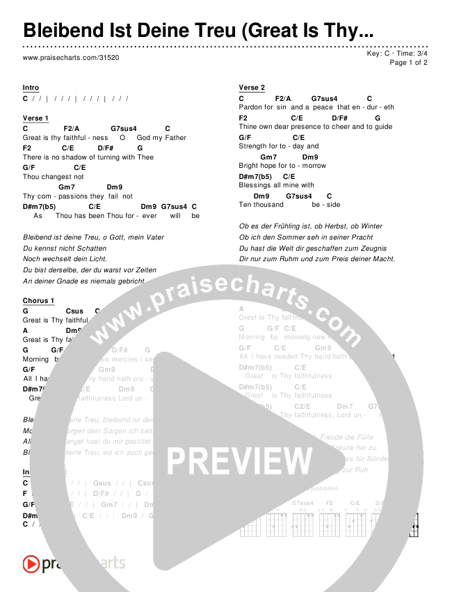 Bleibend Ist Deine Treu (Great Is Thy Faithfulness) Chords & Lyrics ()