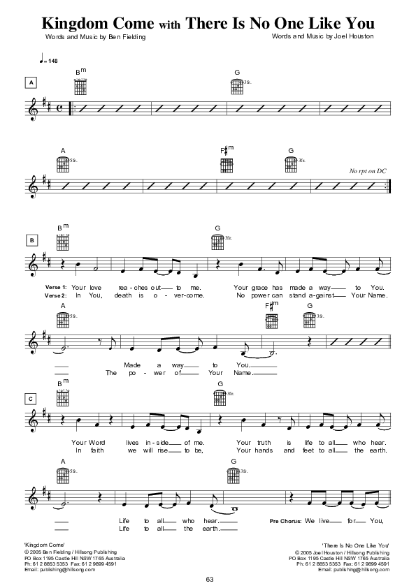 Kingdom Come (There Is No One Like You) Lead Sheet (Hillsong UNITED)