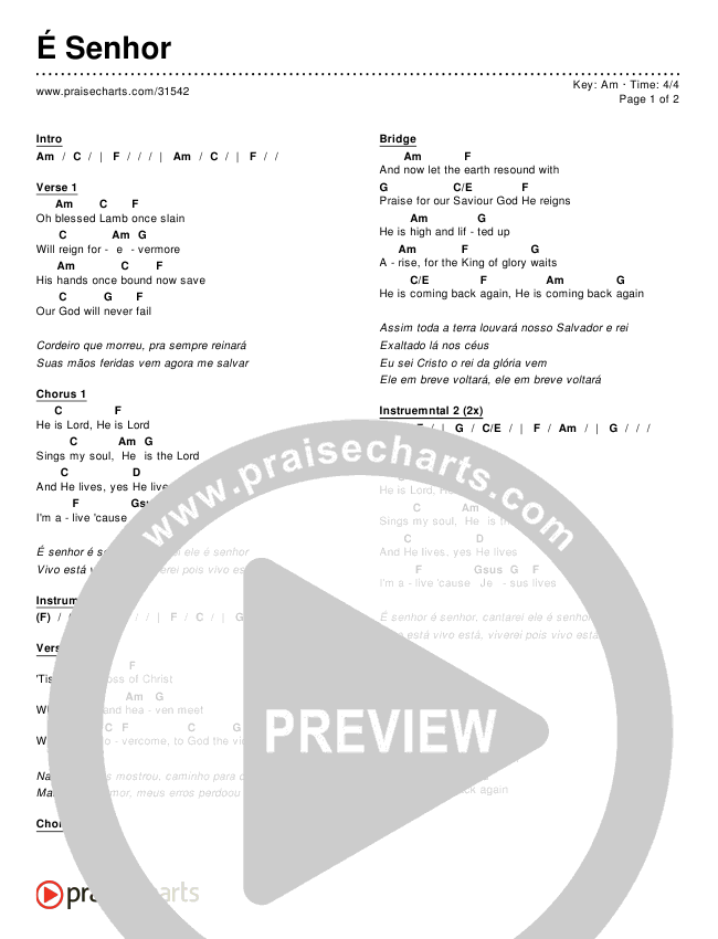 E Senhor Chords Praisecharts