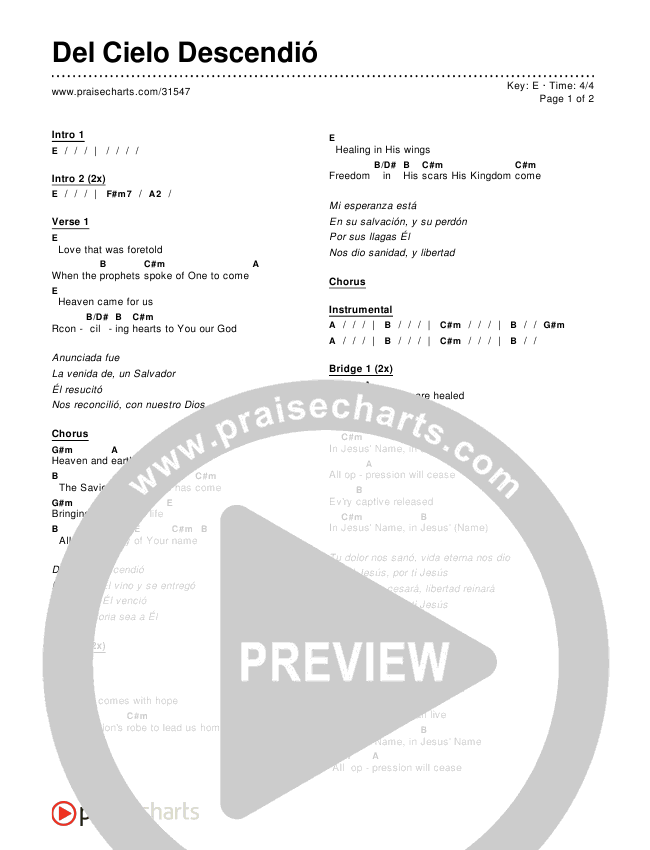 Del Cielo Descendió (Heaven And Earth) Chords & Lyrics ()