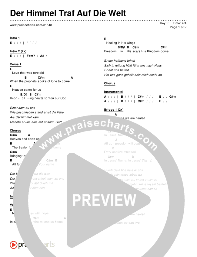 Der Himmel Traf Auf Die Welt Chords & Lyrics ()