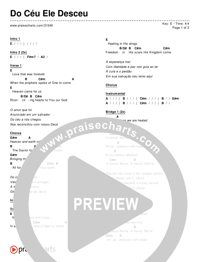 Do Céu Ele Desceu Chords & Lyrics ()