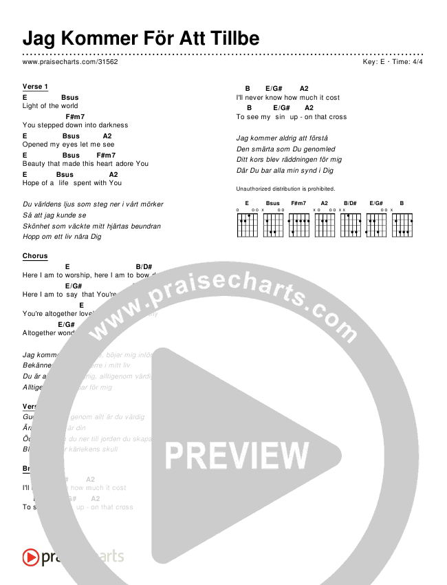 Jag Kommer För Att Tillbe (Simplified) Chords & Lyrics ()
