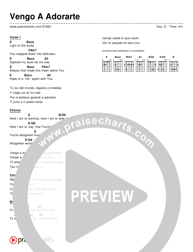 Vengo A Adorarte (Here I Am To Worship) (Simplified) Chord Chart ()