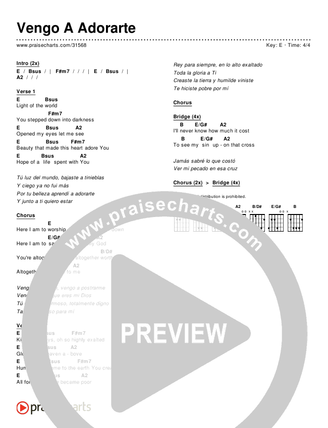 Vengo A Adorarte (Here I Am To Worship) Chords & Lyrics ()