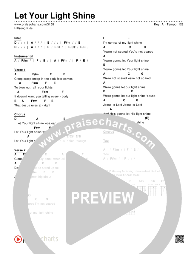 Let Your Light Shine Chords & Lyrics (Hillsong Kids)